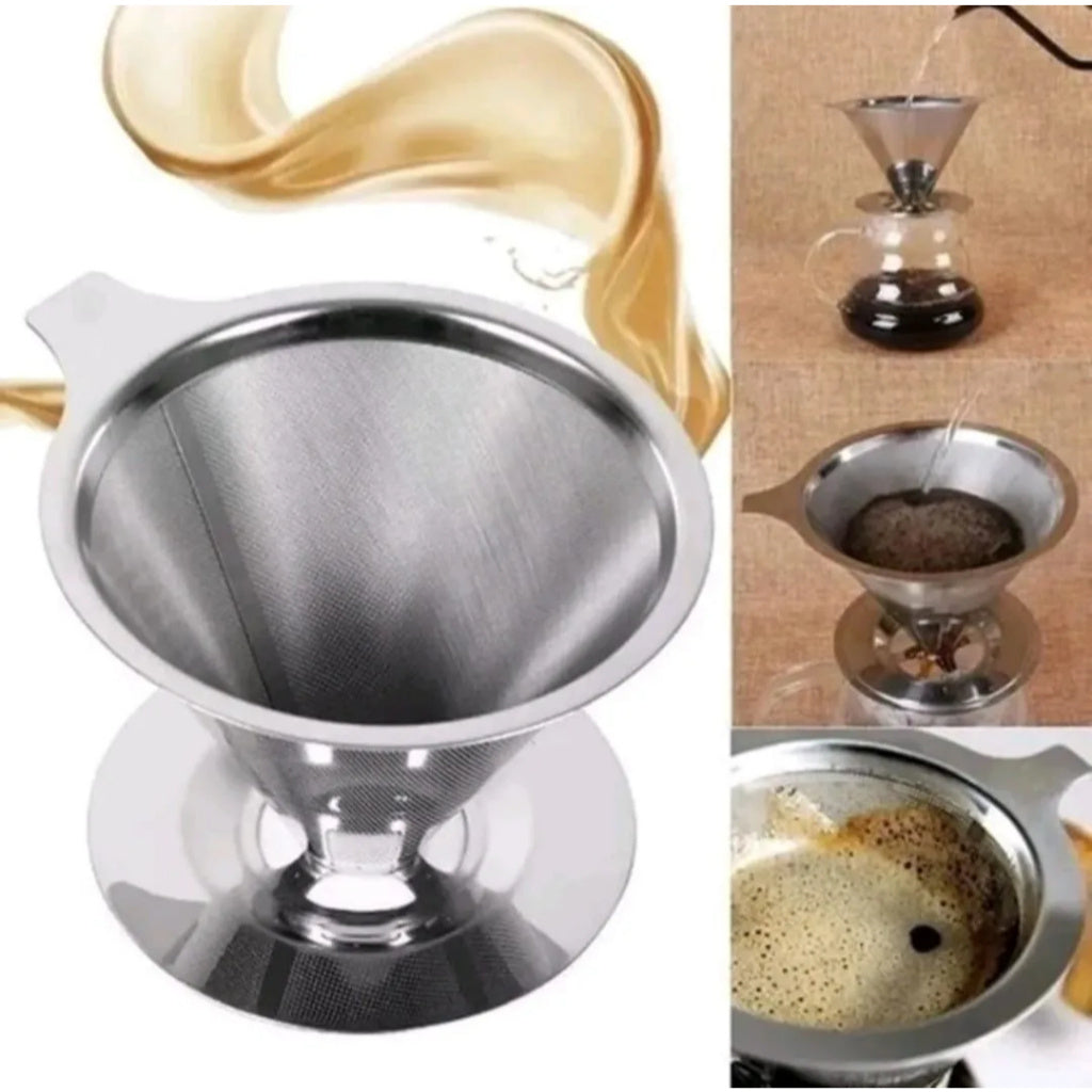 Filtro de Café Reutilizável em Inox Compatível com Suporte de Cone Padrão Lavável