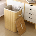 Dirty Laundry Basket 72 LITERS Bamboo Rectangular Lid Coated Quarter Bathroom Foldable