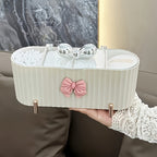 1pc Caixa de Armazenamento de Cosméticos de 3 Compartimentos, uma Bonita Caixa de Armazenamento de Pó com Palhinha em Forma de Laço, Caixa de Armazenamento com Tampa Transparente de Grande Capacidade, Adequada para Casa de Banho, Toucador, Decoração de Armazenamento, Ideal para Presentes de Aniversário, Ano Novo, Presentes de Natal e Presentes de Feriado