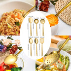 Conjunto de 6 Utensílios de Cozinha Dourados de Aço Inoxidável/Espátula Estilo Coreano, Concha de Sopa, Colher Furada/Conjunto de Utensílios de Cozinha para Casa para Sopa, Saltear e Fritar/Culinária Doméstica Essencial, Buffet, Restaurante, Banquete, Festa, Confeitaria e Servir/