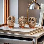 3pcs Creative Owl Statue Set Representing The 'See No Evil, Hear No Evil, Speak No Evil' Concept, Featuring Quirky Big-Eyed Owl Figurines, Suitable for Display in a Wine Cabinet, Living Room, Office Desk, Or Home Decor
