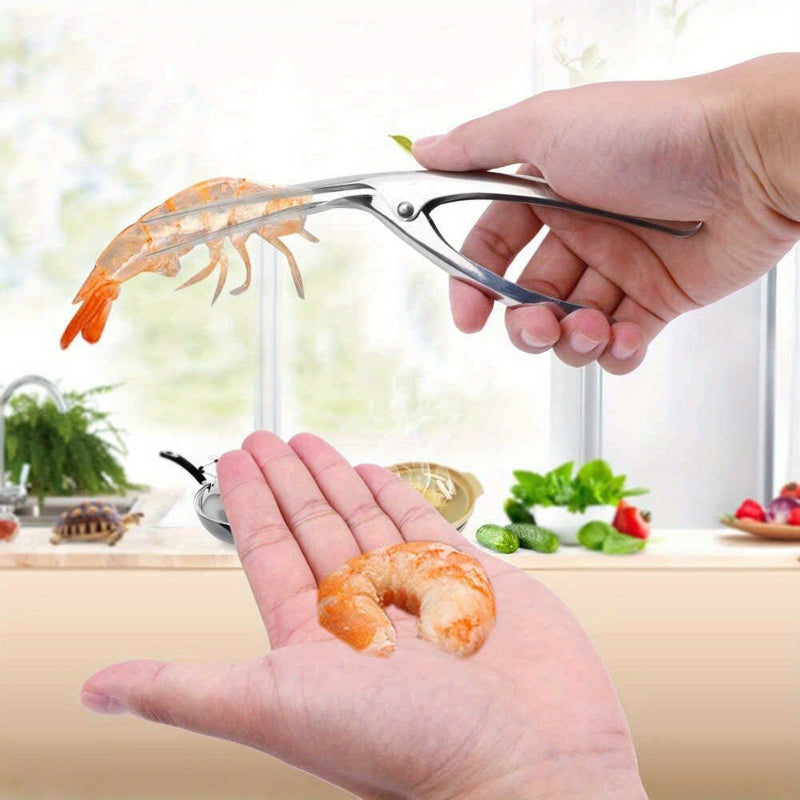 Uma Nova Ferramenta de Descascamento de Camarão em Aço Inoxidável, um Dispositivo Profissional para Limpar Camarões e Remover Intestinos, um Limpador de Casca de Marisco de Alta Qualidade, Pinças de Cozinha Criativas, Adequadas para Lagostas e Caranguejos, um Removedor de Intestinos de Lagosta