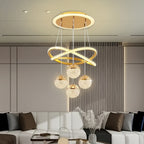 Luminoso, Elegante, de Alta Qualidade, Moderno, Simples, de Luxo Leve, Base de 4 Bolas LED, Anel Luminoso, Linha de Suspensão Ajustável, Processo de Eletroplaca, Adequado para Sala de Estar, Quarto, Estudo, Corredor, Sala de Jantar, Bar, Luz Pendente, Luz Pendente Suspensa, Luz Pendente Interior