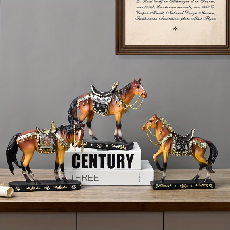 1pc Figura de Cavalo de Resina ABS Elegante - Decoração Moderna de Luxo Leve para Sala de Estar, Escritório ou Mesa de Chá | Design Detalhado de Selim e Arreios | Presente Ideal para Amigos e Formandos, Presente de Formatura | Design de Cavalo Moderno | Artesanato Detalhado, Decoração de Cavalo