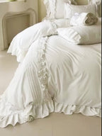 Conjunto de 4 Peças de Renda Romântica Macia + Kit Estilo Princesa com Bolinhas (1 Capa de Edredom, 2 Fronhas, 1 Lençol de Elástico), Suave e Delicado, Respirável e Absorvente, Simples e Romântico, Lavável na Máquina