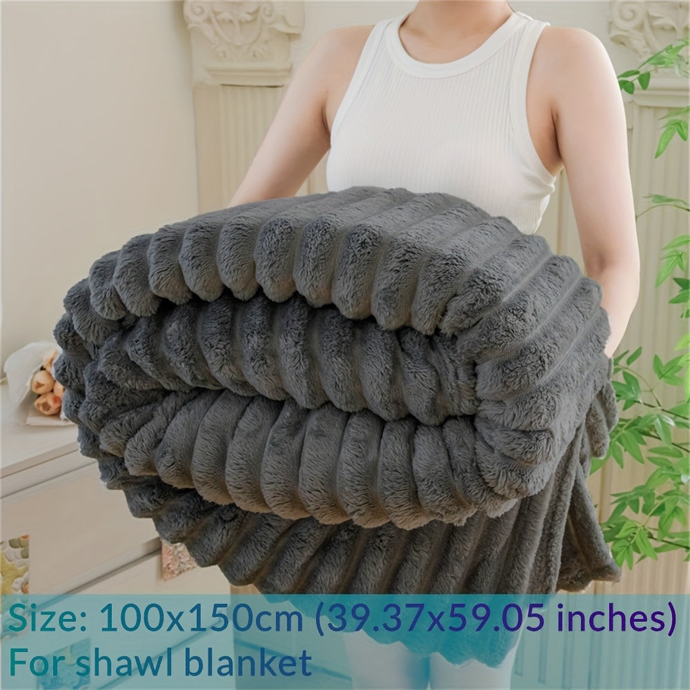 Manta de Pele Sintética de Coelho de Luxo, Estilo Simples e Cor Sólida - Macia, Quente e Confortável, Ideal para Sofá, Cama, Escritório e Viagem - Multiuso, Presente