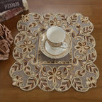 1 Toalha de Mesa Elegante com Bordado Floral - Design Tradicional em Organza com Fio Dourado em Tecido Bege, Retangular em Vários Tamanhos para Festas, Celebrações ou Decoração de Jantar do Dia a Dia