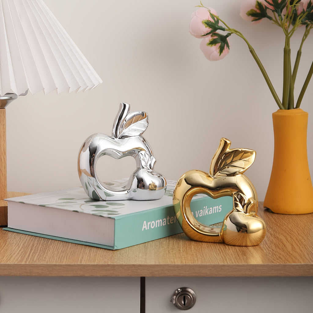 Estátua de Coração em Cerâmica Metálica de Luxo Leve com Abertura em Forma de Maçã | Material Cerâmico, Superfície Brilhante, Ideal para Vários Tipos de Divisões, Adequado para Uso Interior e Exterior, Perfeito para Decoração de Natal, Páscoa, Hanukkah, Ação de Graças, Dia dos Namorados