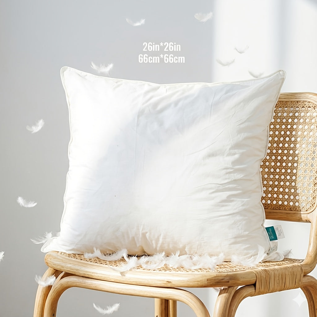 1pc Almofada de penas de ganso de luxo - Ultra-mole, de duas camadas, almofada quadrada decorativa branca com enchimento de alta qualidade para sofá, sofá e cama, estilo contemporâneo, lavável à máquina, almofada de sofá | Luxo decorativo | Almofada de penas fofa, almofada decorativa