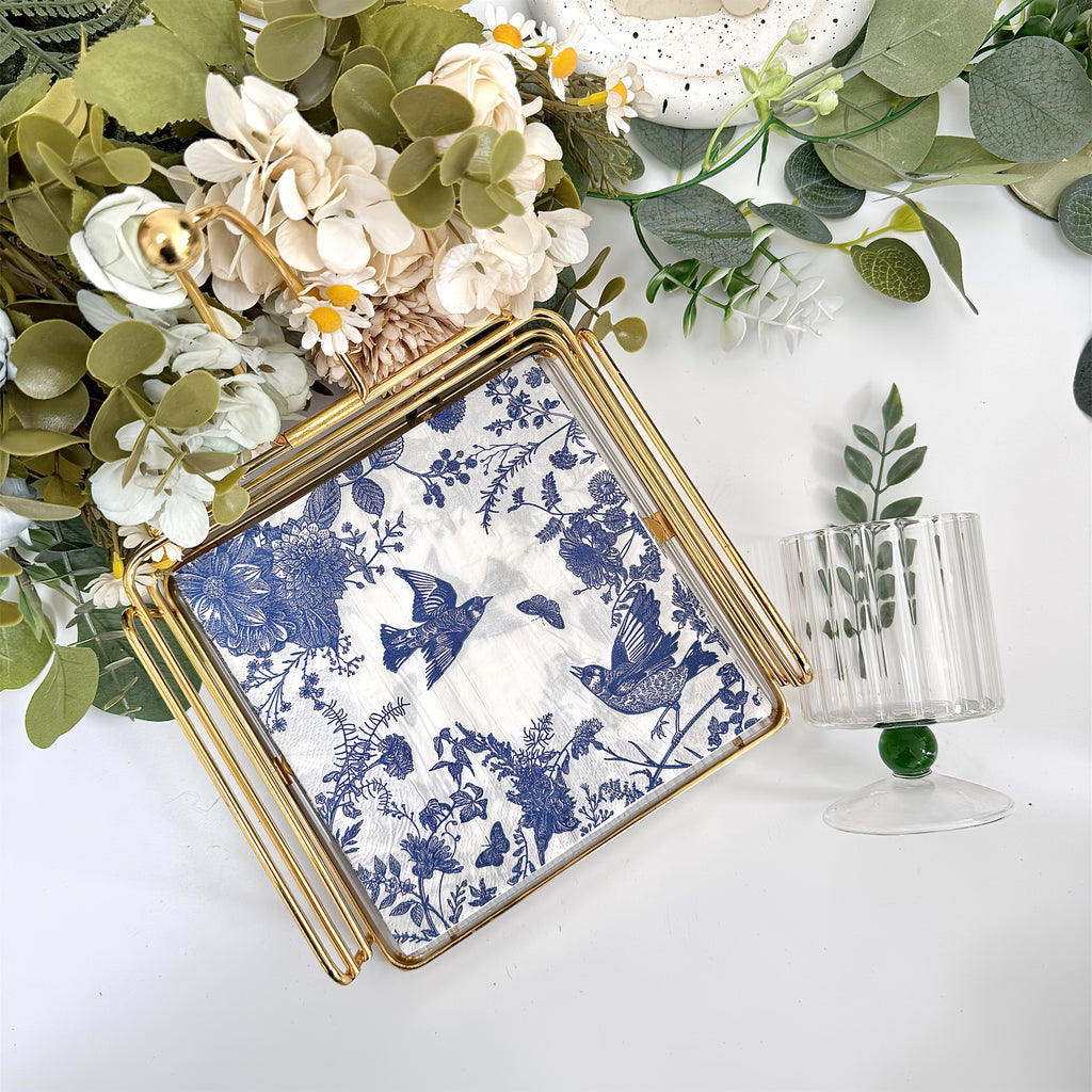 20 unidades de Guardanapos de Papel com Design de Flores e Pássaros Azuis, 33,02x33,02 cm, Toalhas Decorativas de 2 Folhas para Convidados para Casamento, Festa de Aniversário, Uso em Restaurante e Cafeteria para Halloween, Evento de Natal e Suprimentos para Festa Halloween&Natal