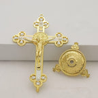 A Vintage Metal Statue of Christ Featuring an Intricate Cross Design - Perfect for Living Room Religious Decor, a Prayer Talisman, Adorned with Beautiful Golden And Red Accents, Suitable for Church Use