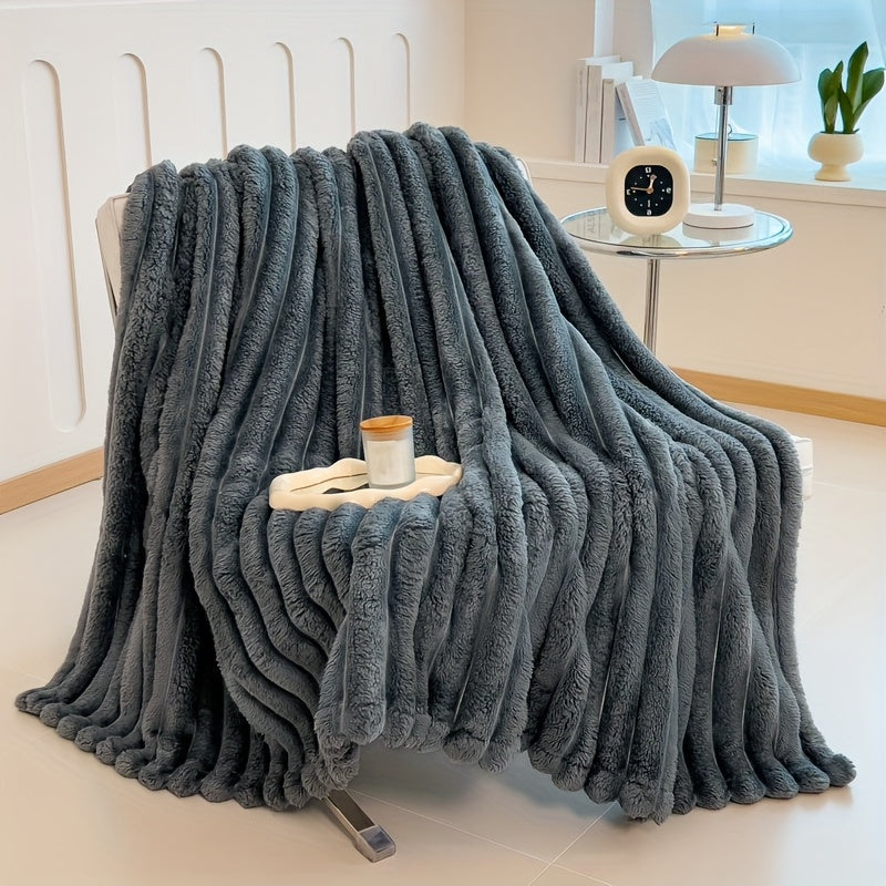 Manta de Pele Sintética de Coelho de Luxo, Estilo Simples e Cor Sólida - Macia, Quente e Confortável, Ideal para Sofá, Cama, Escritório e Viagem - Multiuso, Presente