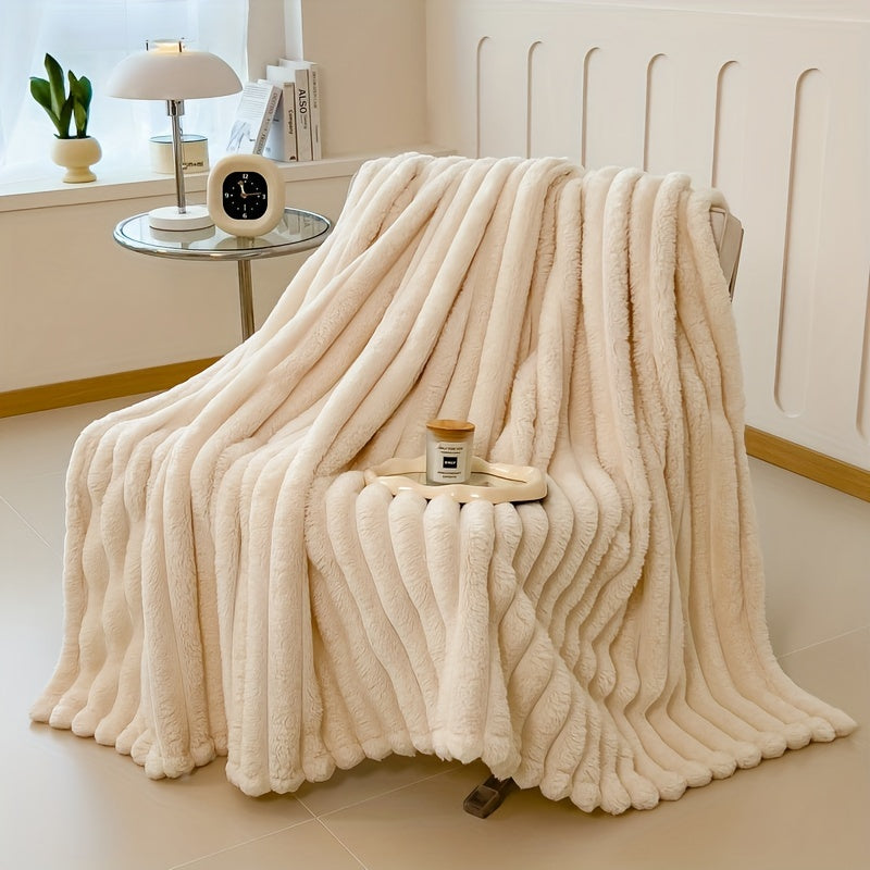 Manta Gdan Rinoceronte Luxuosa de Pele Falsa de Coelho - Adequada para Sofá, Cama, Escritório e Viagem - Manta Macia, Quente e Aconchegante Listrada, Colcha Contemporânea, Lavável à Mão, Presente Ideal de Natal e Uso em Todas as Estações (Multicolor)