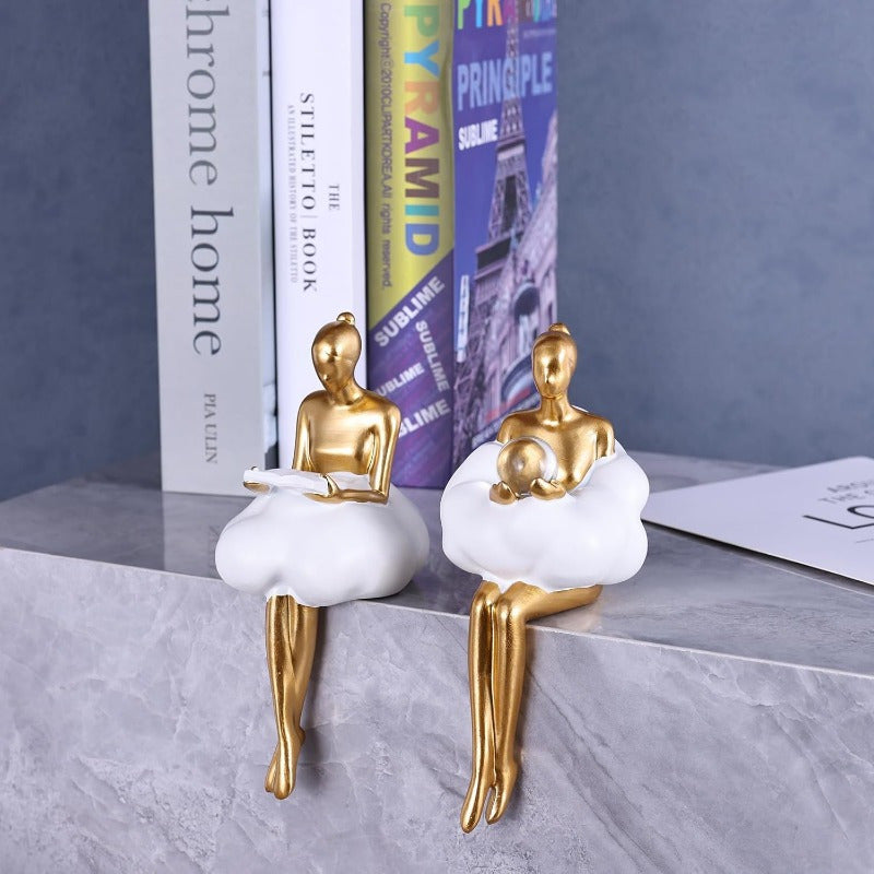 Estatueta de Resina Dourada e Branca do Pensador - Escultura Elegante Abstrata da Mulher Lendo com Perdas em Ouro, Decoração Minimalista Temática Livros para Casa, Gabinete ou Estante – Peças Duráveis Embrulhadas como Presente (Douro/Branco) Para Aniversário Formatura Mudança De CASA Acento Moderno. Artesanato Abstractivo Sala Prateleirar Escritório. Enfeite Stylish Dorado Exposição Todo-Anual Ornamento Manufaturadamente Feito Por Amantes Do Libre