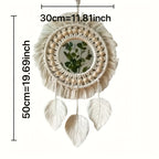 1pc Espelho de Parede Macramê Bohemio Tecido à Mão - Tapeçaria Decorativa Intricada para Sala, Quarto e Decoração de Festa de Natal, Arte em Macramê, Tons Naturais