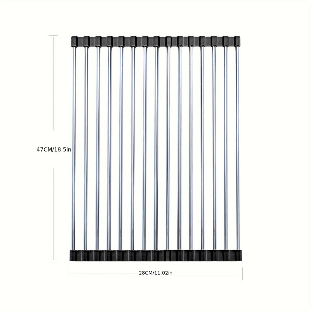 1pc Escorredor de Louça Deluxe em Aço Inoxidável | Economizador de Espaço, Multifuncional, Design para Colocar Sobre a Pia, Portátil, Enrolável, Anti-Ferrugem, Fácil de Limpar, Organizador de Pia de Cozinha - Perfeito para Cozinhas Pequenas