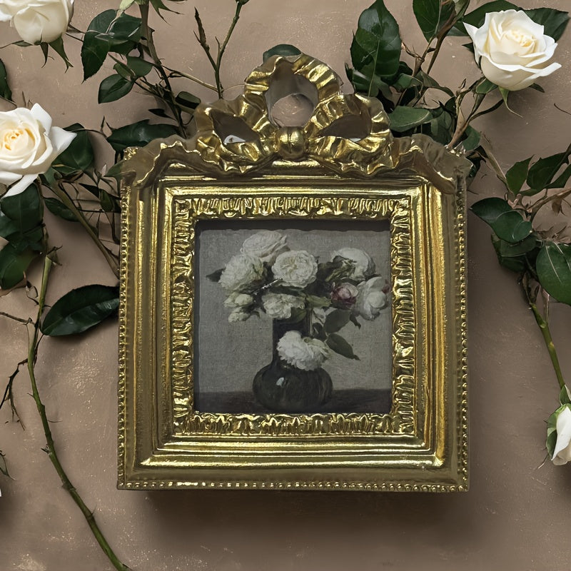 1 Elegante Moldura de Foto em Resina Dourada Estilo Vintage com Design Floral - Pequena Exibição Decorativa de Imagens para Decoração de Casa Sofisticada & Fundo de Fotografia, Presente Ideal para Feriados, Decoração de Parede com Fotos