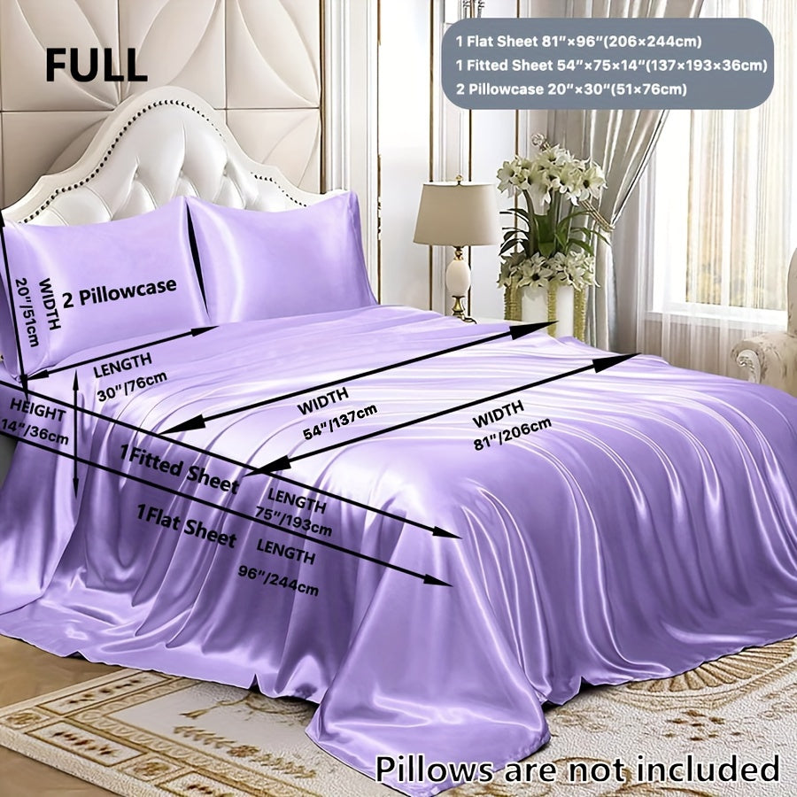 3/4 Peças de Lençol de Cetim - Cobertor de Cama Macio e Respirável, Luxuoso, Adequado para Quarto, Ajustável a Camas, Opções de Cores Múltiplas (Lençol, Cobertor Ajustável e Fronhas)