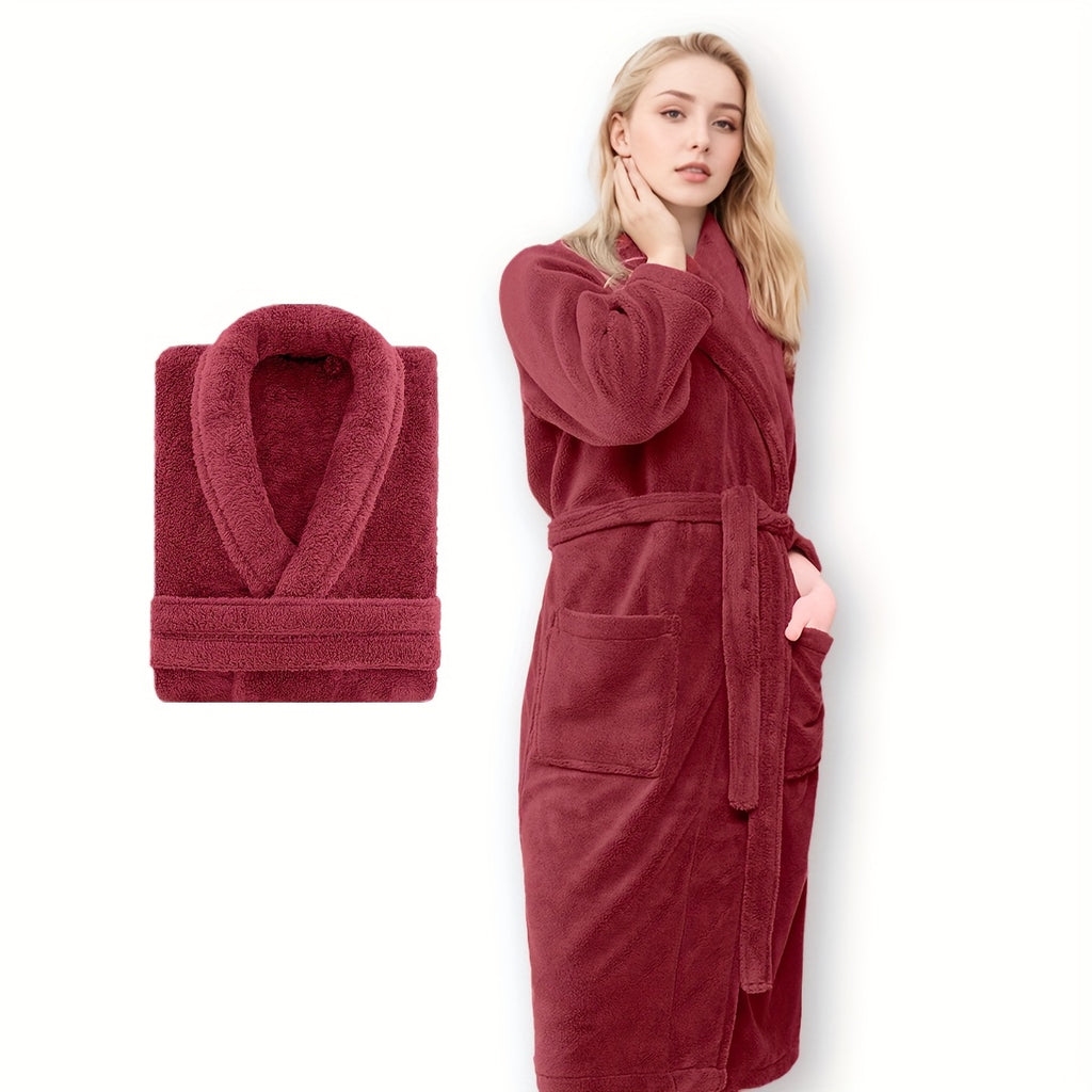 Roupão Unissex de Fleece Coral Extra Quente para Homens e Mulheres, Roupões Adultos para Banheiro, Toalha de Banho, Roupão com Gola Xale, Presente de Dia dos Namorados para Casais