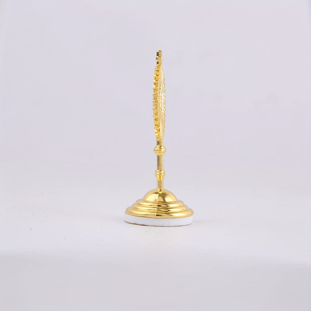2pcs Golden Catholic Communion Monstrance Statue - Elegant Sacred Table Decor with Cross, Zinc Alloy Construction, Stable Base - for Home, Church, Office - Perfect for Mass, Christmas, Easter, Thanksgiving - Religious Gifts for Catholics, Holiday Table Accent, Ornate Religious Design, Detailed Craftsmanship