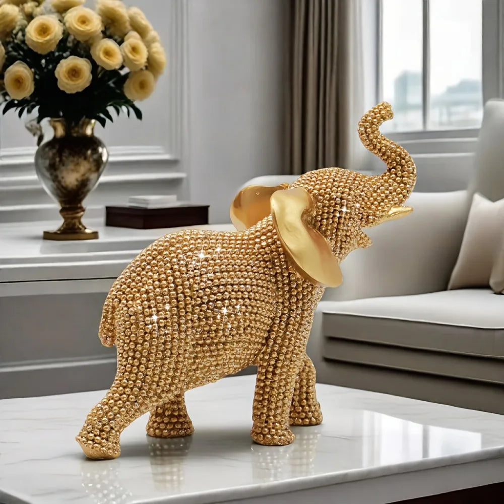 Estatueta de Elefante Dourado em Resina