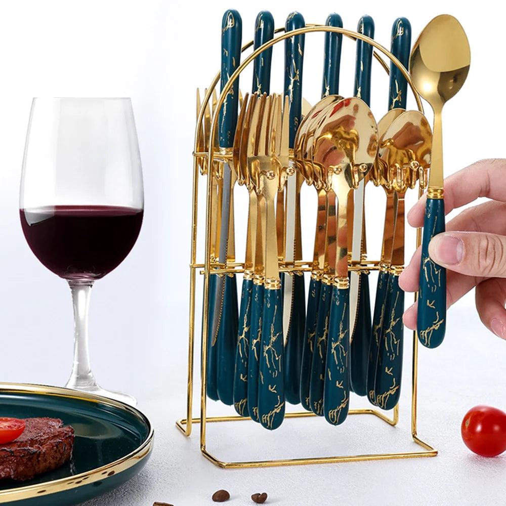 Conjunto de Talheres de Aço Inoxidável Luxo 24 Peças