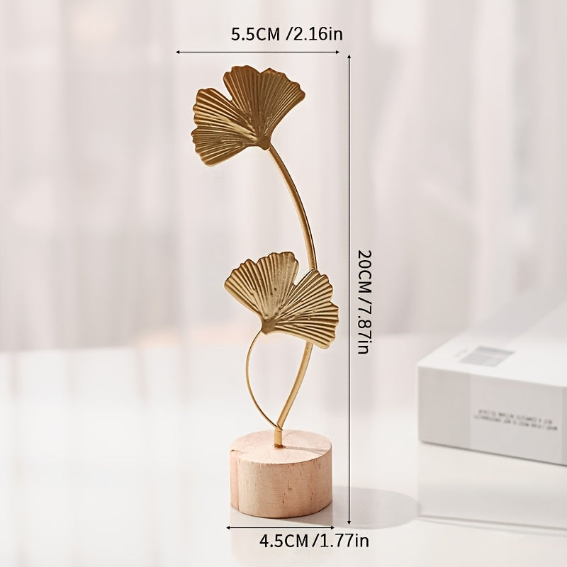 Artesanato de metal de luxo leve estilo europeu e americano, decoração criativa para sala de estar e entrada com ornamentos de folha de ginkgo em arte de ferro