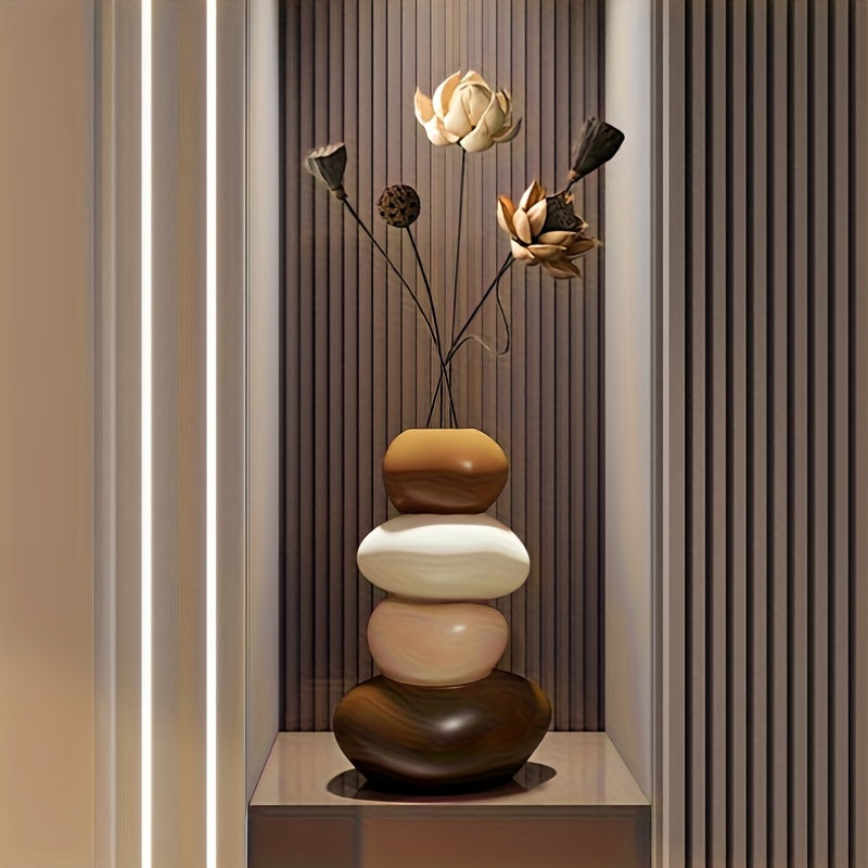 1 peça Vaso de Pedra de Resina Feito à Mão com Padrão Geométrico - Vaso da Boa Sorte, Vaso Cilíndrico Não Bebível para Ano Novo Chinês, Casamento, Decoração de Natal, Presente de Decoração Elegante para Casa, Moderno Tradicional para Centro de Mesa