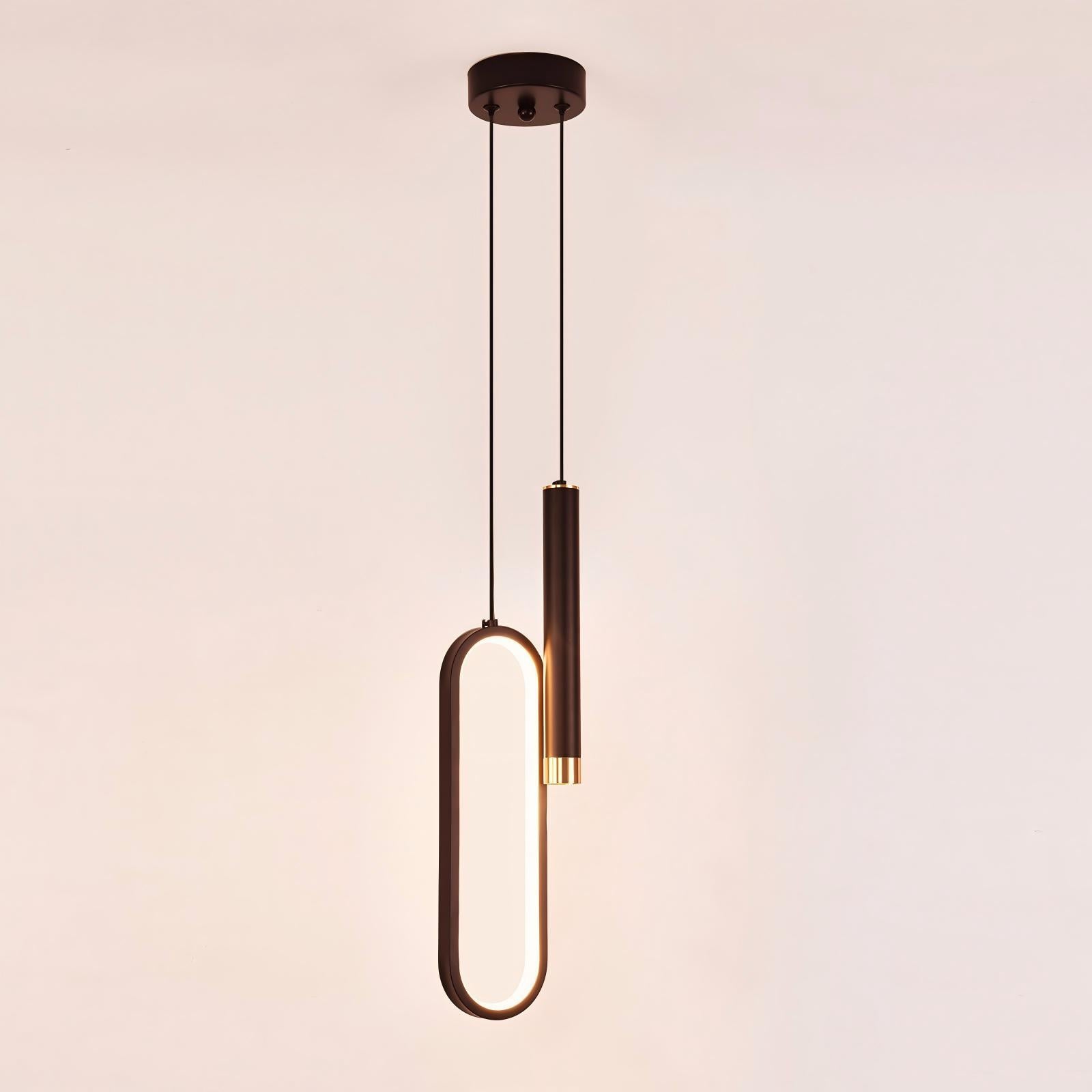 Modern Oval Pendant Light, 20W Adjustable Height LED Chandelier, 3-in-1 Dimmable LED with 100cm Adjustable Cord for Living Room, Bedroom, and Kitchen, Black