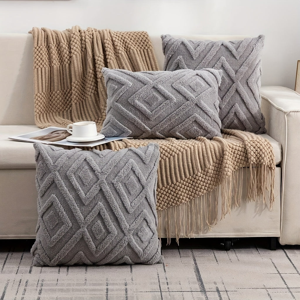 Conjunto de 2 capas de almofada de pelúcia sintética, luxuosa capa de almofada decorativa listrada macia e confortável, decoração de casa para feriados, decoração de almofada de cama para quarto