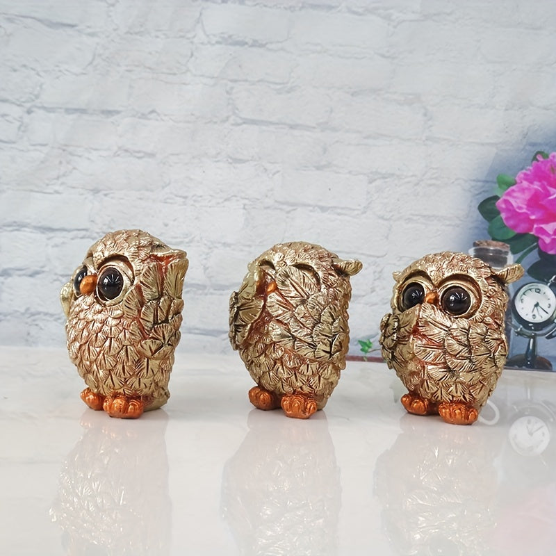 3pcs Creative Owl Statue Set Representing The 'See No Evil, Hear No Evil, Speak No Evil' Concept, Featuring Quirky Big-Eyed Owl Figurines, Suitable for Display in a Wine Cabinet, Living Room, Office Desk, Or Home Decor