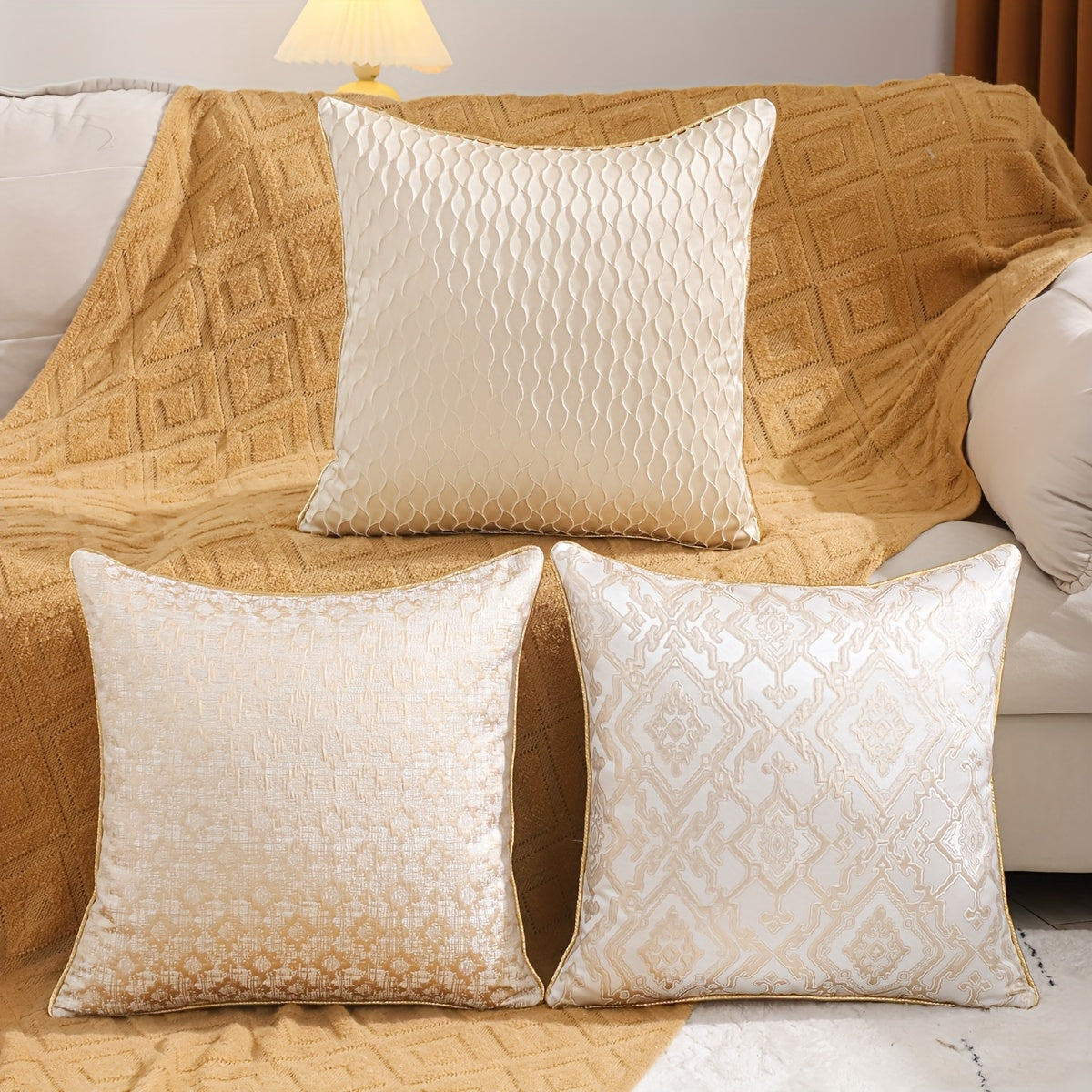 1 Peça de Fronha Decorativa Jacquard Dourada, Decoração Falsa para Sala de Estar