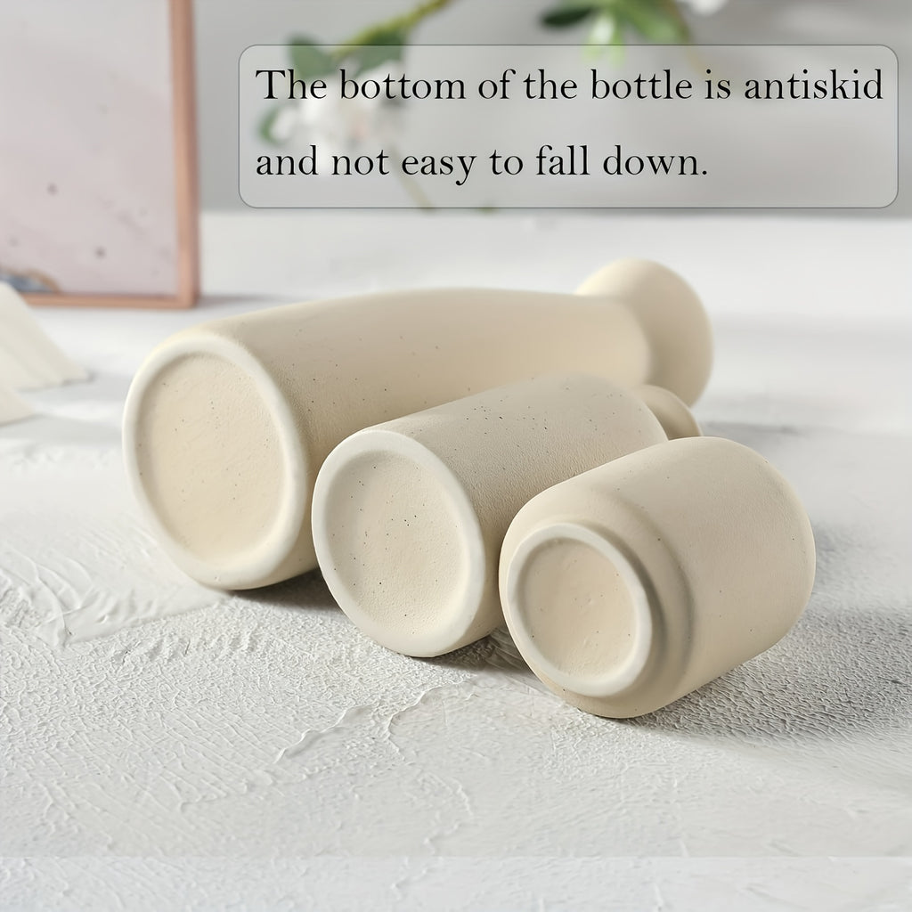 Conjunto de 3 Vasos de Cerâmica Bohemian - Acabamento Fosco, Desenhos Geométricos e Florais para Decoração Elegante de Casa | Ideal para Sala de Estar, Entrada, Estante de Livros, Armário de Vinho, Expositor de TV, Vasos de Decoração para Casa