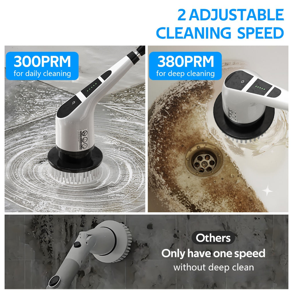 Electric Cleaner with Interchangeable Brush Heads (Soft/Hard), Extendable Length, Easily Cleans Hard-to-Reach Areas, USB-Powered — A Lightweight Electric Mop, Perfect Gift for Household Cleaning
