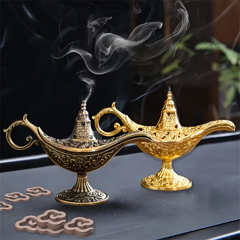 Um Porta Incenso Vintage em Forma de Candeeiro de Metal Vintage, Decorativo para Mesas, Utilizado para Suprimentos de Altar, Representando Presentes Culturais Tradicionais Adequados para Casas, Templos e Salas de Estar. Perfeito para Celebrações como o Halloween.