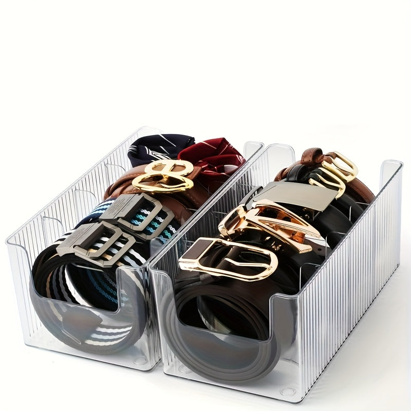 Caixa de Armazenamento de Cintos em Acrílico Transparente com Divisórias - um Organizador Multifuncional de Alta Capacidade Adequado para Cintos, Cosméticos, Toucadores, Armários e Casas de Banho - um Tabuleiro de Plástico Durável para uma Organização Limpa e Arrumada, Caixa de Armazenamento de Cintos