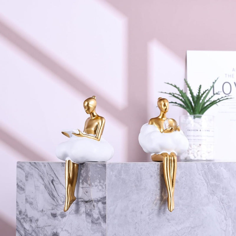 Estatueta de Resina Dourada e Branca do Pensador - Escultura Elegante Abstrata da Mulher Lendo com Perdas em Ouro, Decoração Minimalista Temática Livros para Casa, Gabinete ou Estante – Peças Duráveis Embrulhadas como Presente (Douro/Branco) Para Aniversário Formatura Mudança De CASA Acento Moderno. Artesanato Abstractivo Sala Prateleirar Escritório. Enfeite Stylish Dorado Exposição Todo-Anual Ornamento Manufaturadamente Feito Por Amantes Do Libre