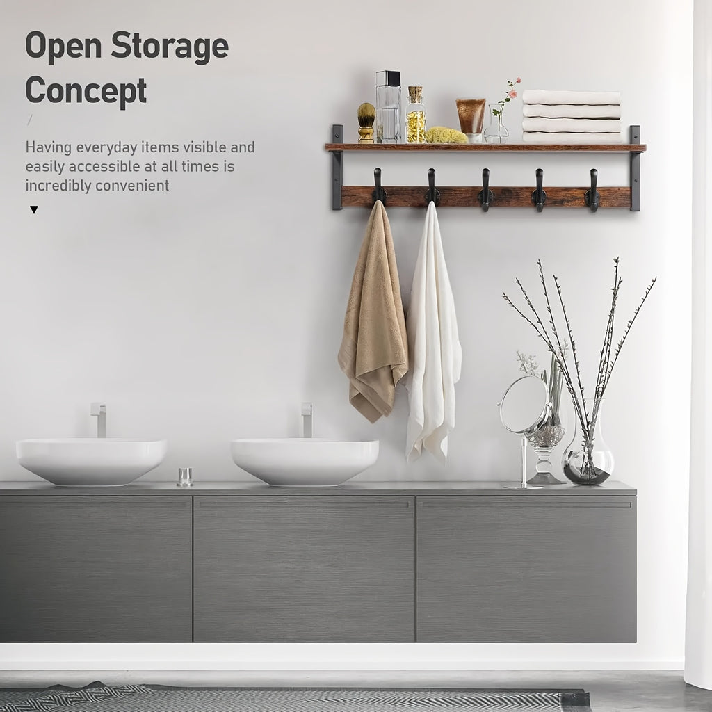 Prateleira Rústica de Madeira Maciça com Suportes Metálicos