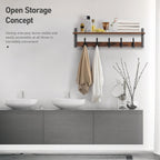 Prateleira Rústica de Madeira Maciça com Suportes Metálicos