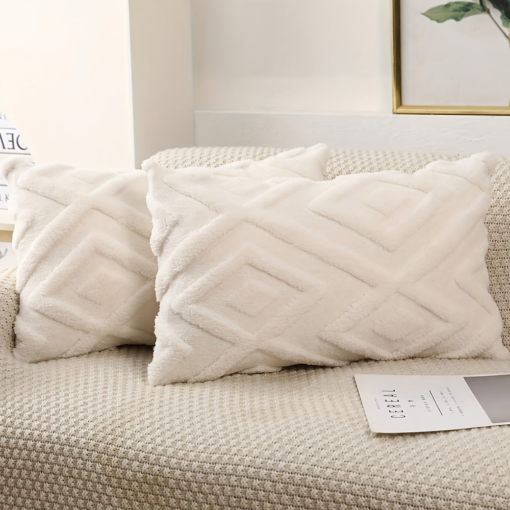 Conjunto de 2 capas de almofada de pelúcia sintética, luxuosa capa de almofada decorativa listrada macia e confortável, decoração de casa para feriados, decoração de almofada de cama para quarto