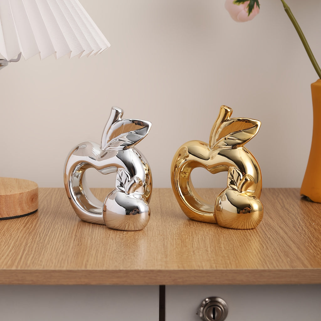 Estátua de Coração em Cerâmica Metálica de Luxo Leve com Abertura em Forma de Maçã | Material Cerâmico, Superfície Brilhante, Ideal para Vários Tipos de Divisões, Adequado para Uso Interior e Exterior, Perfeito para Decoração de Natal, Páscoa, Hanukkah, Ação de Graças, Dia dos Namorados