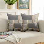 2 unidades de Almofadas Premium Cinza-Douradas Artísticas | Textura Escovada com Linhas Metálicas, Capas de Almofada Contemporâneas em Poliéster, Fecho de Zíper, Adiciona Luxo Minimalista Moderno ao Sala de Estar
