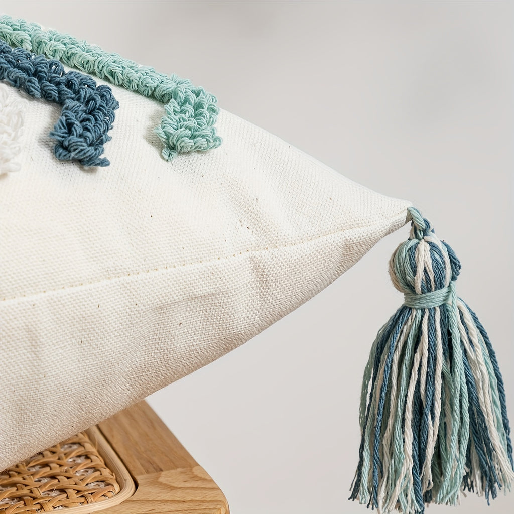 Capa de Almofada Geométrica Quadrada com Estilo Boémio, Apresentando Bordados Aveludados, Adequada para Almofadas de Sala de Estar ou Quarto.