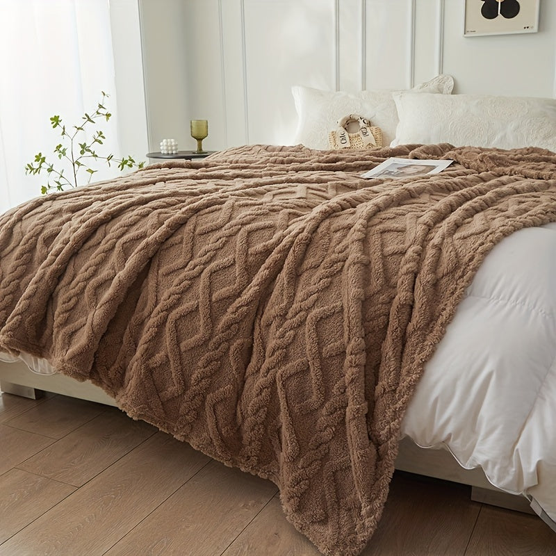 Manta Moderna 3D Jacquard com Padrões Geométricos, Microfibra Super Macia, Lã Leve e Confortável para Sofá, Cama, Cadeira, Adequada para Todas as Estações