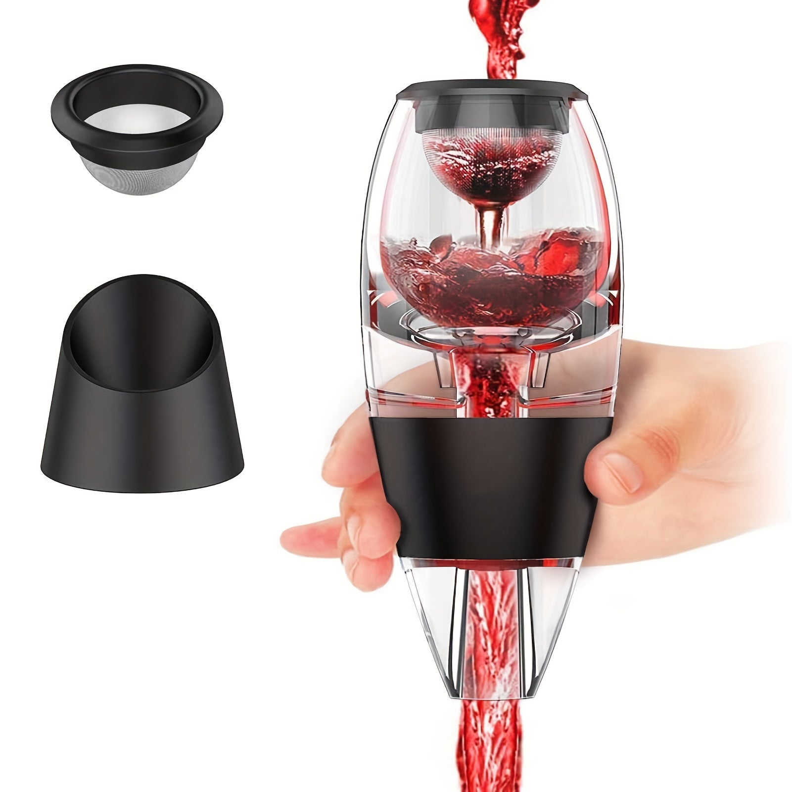 Conjunto Elegante de Aerador e Decantador de Vinho com Bico de Derramamento - Realça o Sabor, Ideal para Vinho Tinto e Branco - Acrílico Preto Elegante com Acabamento Metálico Polido - Presente Perfeito para Amantes de Vinho para Natal, Halloween, Ação de Graças e Casamentos