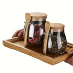 Conjunto de 2 Peças (Pote + Colher): Pote de Vidro Selado com Colher - Perfeito para Café, Açúcar, Chá, Sal e Especiarias | Organizador Ideal para Cozinha Doméstica, Restaurante e Caminhão de Comida