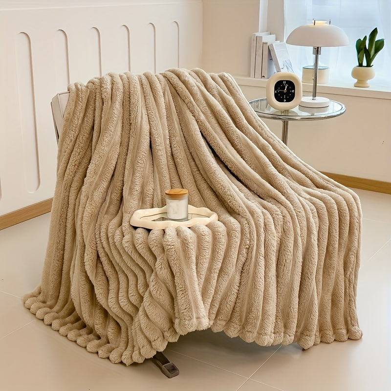 Manta de Pele Sintética de Coelho de Luxo, Estilo Simples e Cor Sólida - Macia, Quente e Confortável, Ideal para Sofá, Cama, Escritório e Viagem - Multiuso, Presente
