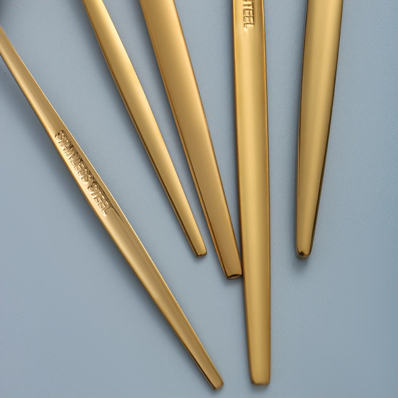 30 Peças de Talheres de Aço Inoxidável Dourado de Alta Resistência - Conjunto Elegante com Facas, Garfos, Colheres e Colheres de Sobremesa - Ideal para Casa, Casamentos, Festas, Restaurantes - Seguro para Lava-Louças, Aço 410