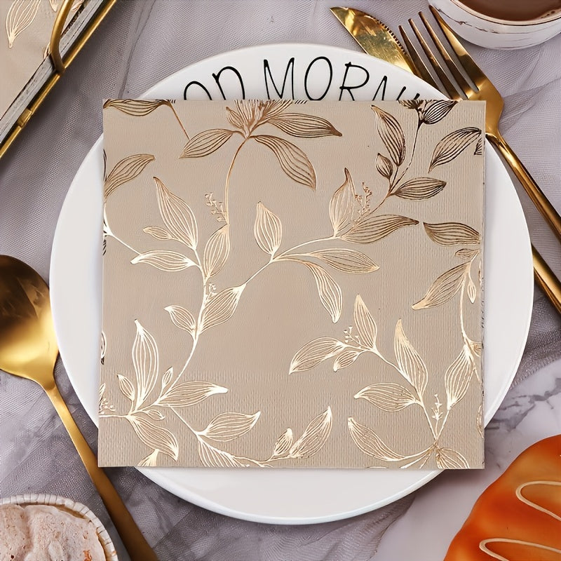 Guardanapos Descartáveis Elegantes com Folha Dourada, 20pcs - Qualidade Premium para Páscoa, Hanukkah, Ação de Graças & Celebrações Familiares