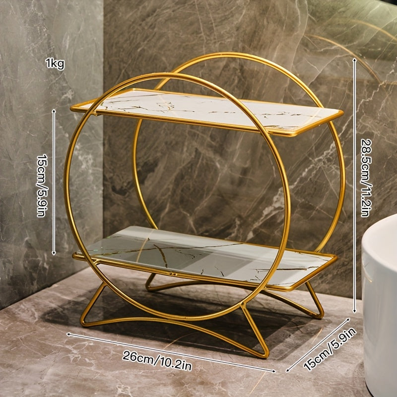 Organizador de banheiro de duas camadas DONGZHANGGUI com base elegante de orelha de gato - Prateleiras de metal elegantes para cosméticos, cuidados de pele e perfumes - Acabamento lacado, ideal para um banheiro moderno, organizadores e armazenamento de banheiro